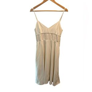 ZARA Smocked Linen-Blend Mini Dress — Size Large— Cream/Ivory